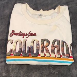 “greetings from Colorado” white pull over sweater